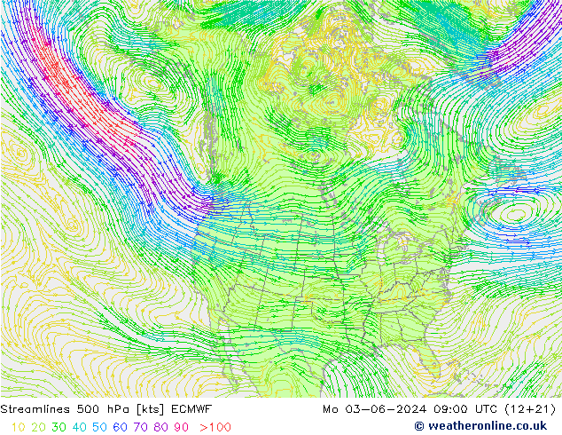 ветер 500 гПа ECMWF пн 03.06.2024 09 UTC