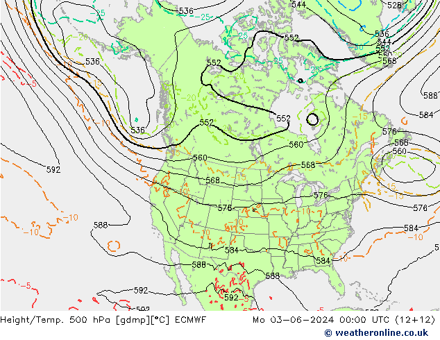 Height/Temp. 500 hPa ECMWF Seg 03.06.2024 00 UTC