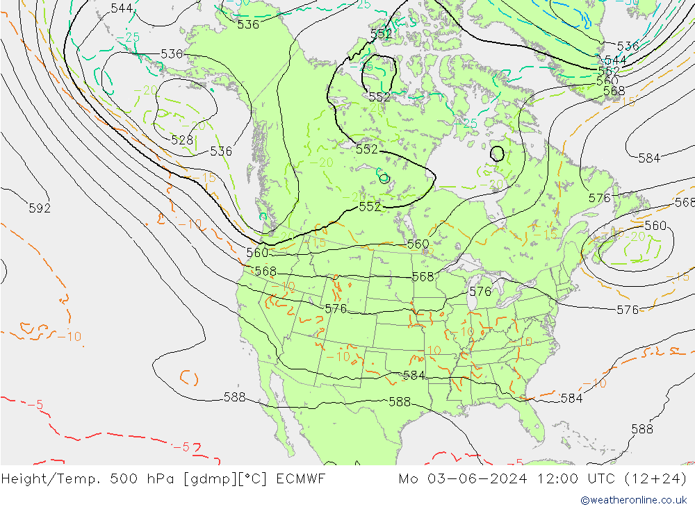 Z500/Rain (+SLP)/Z850 ECMWF Mo 03.06.2024 12 UTC