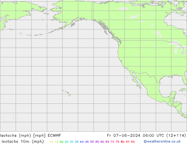 Eşrüzgar Hızları mph ECMWF Cu 07.06.2024 06 UTC