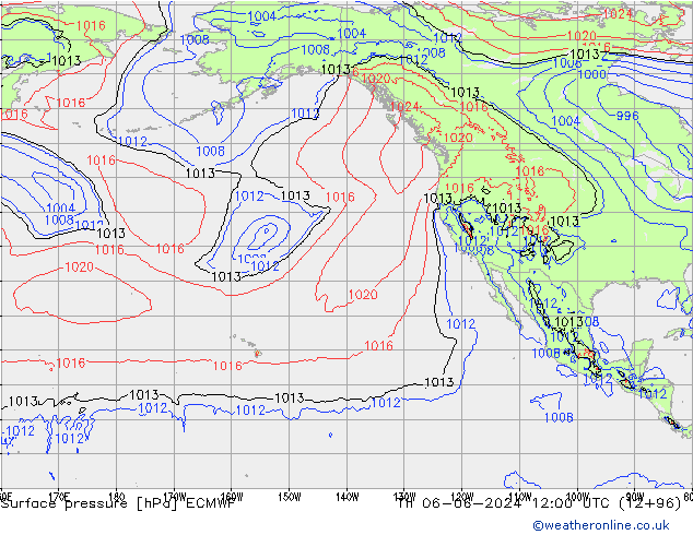 Atmosférický tlak ECMWF Čt 06.06.2024 12 UTC