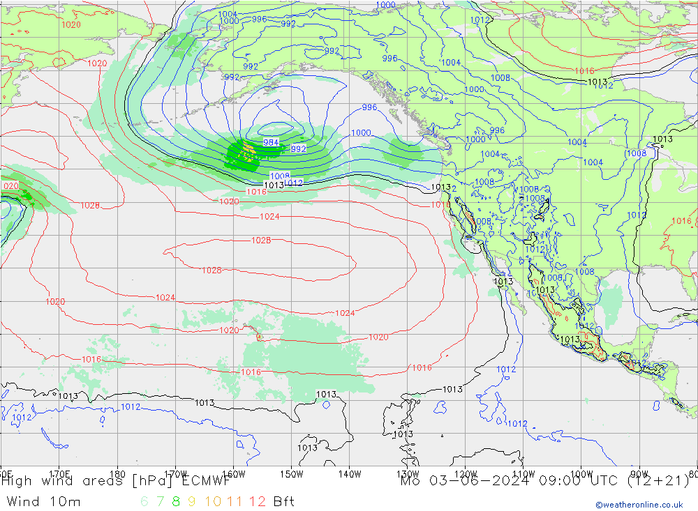 High wind areas ECMWF lun 03.06.2024 09 UTC