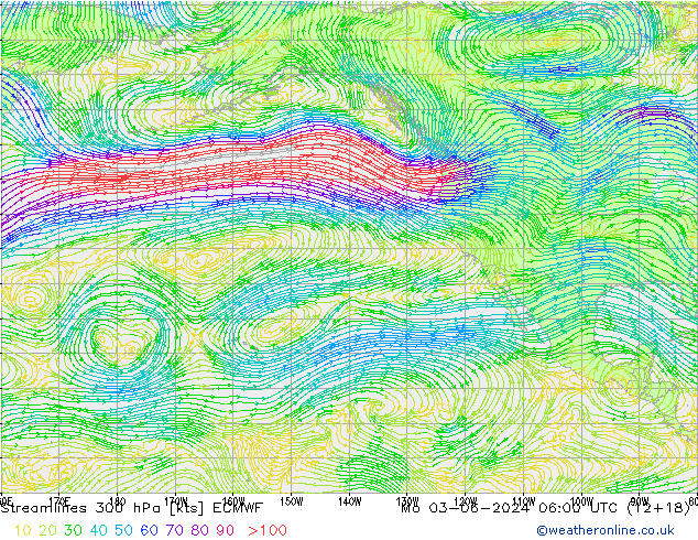Linea di flusso 300 hPa ECMWF lun 03.06.2024 06 UTC