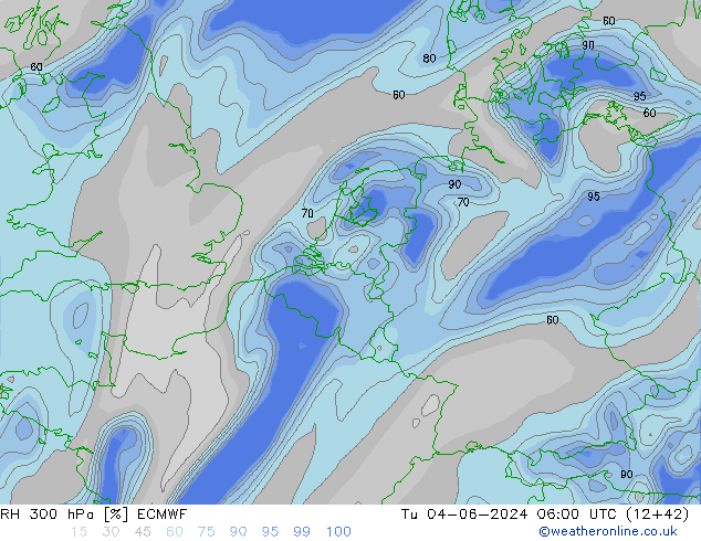 Humedad rel. 300hPa ECMWF mar 04.06.2024 06 UTC