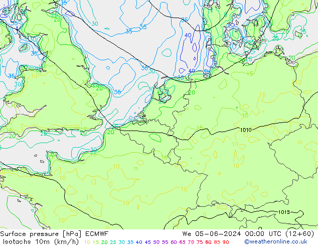 Isotachs (kph) ECMWF ср 05.06.2024 00 UTC