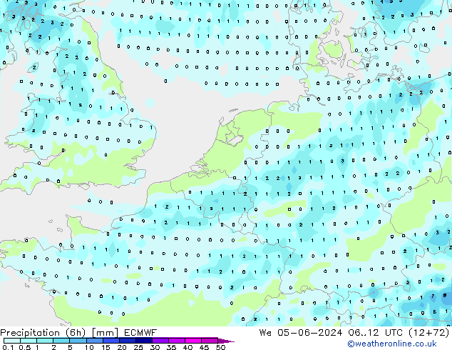 Z500/Rain (+SLP)/Z850 ECMWF mer 05.06.2024 12 UTC