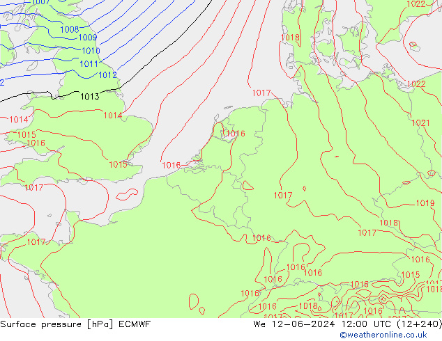 Surface pressure ECMWF We 12.06.2024 12 UTC