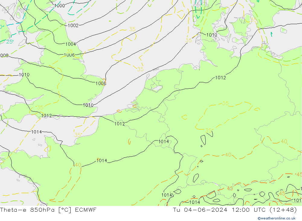 Theta-e 850hPa ECMWF Ter 04.06.2024 12 UTC