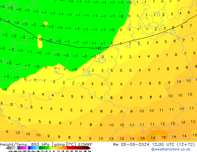 Z500/Rain (+SLP)/Z850 ECMWF mer 05.06.2024 12 UTC