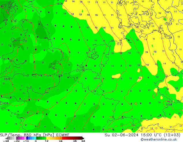 SLP/Temp. 850 hPa ECMWF So 02.06.2024 15 UTC