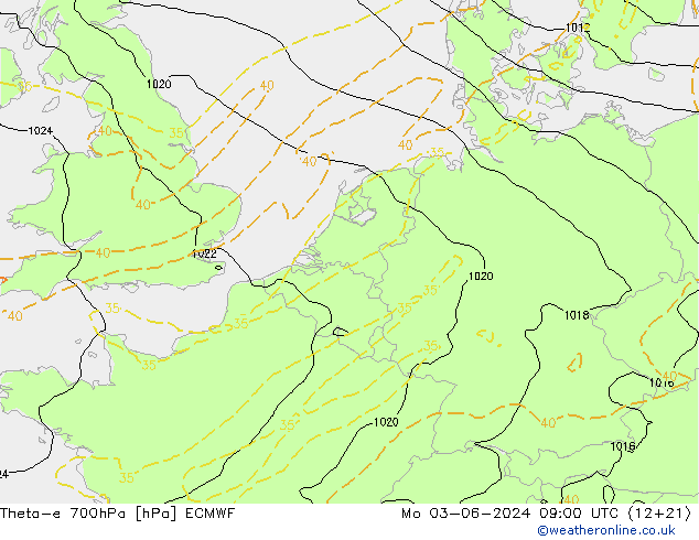 Theta-e 700hPa ECMWF  03.06.2024 09 UTC