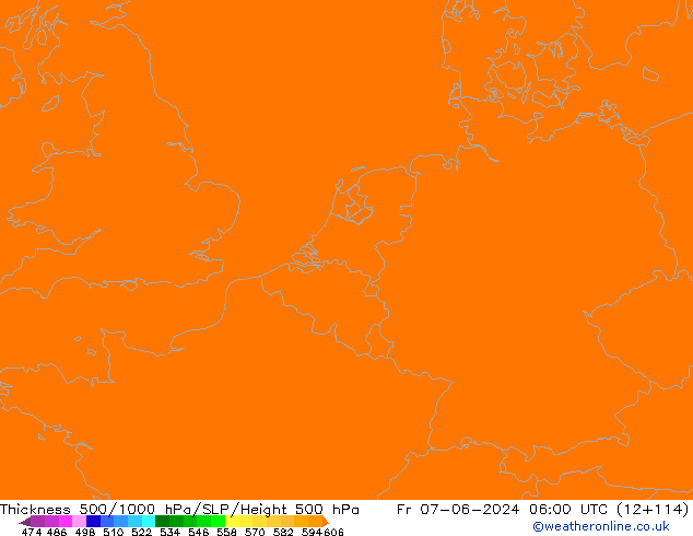 Espesor 500-1000 hPa ECMWF vie 07.06.2024 06 UTC