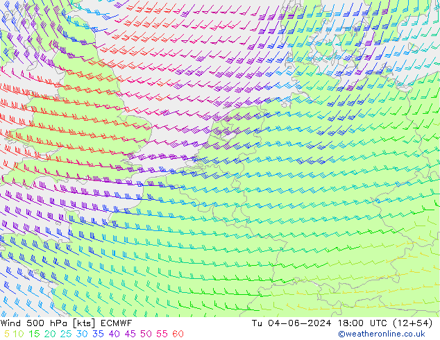 ветер 500 гПа ECMWF вт 04.06.2024 18 UTC