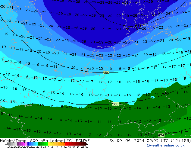 Z500/Rain (+SLP)/Z850 ECMWF Dom 09.06.2024 00 UTC