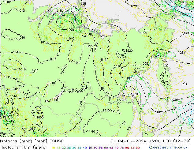 Isotachs (mph) ECMWF вт 04.06.2024 03 UTC
