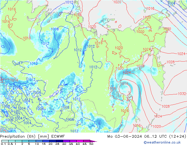 Precipitation (6h) ECMWF Mo 03.06.2024 12 UTC