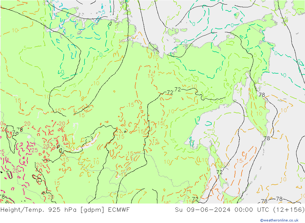 Height/Temp. 925 hPa ECMWF nie. 09.06.2024 00 UTC