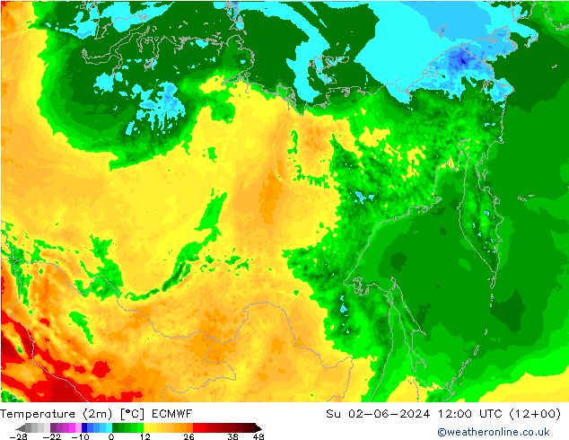 température (2m) ECMWF dim 02.06.2024 12 UTC