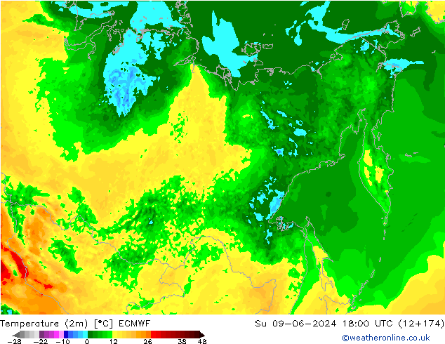 Temperaturkarte (2m) ECMWF So 09.06.2024 18 UTC