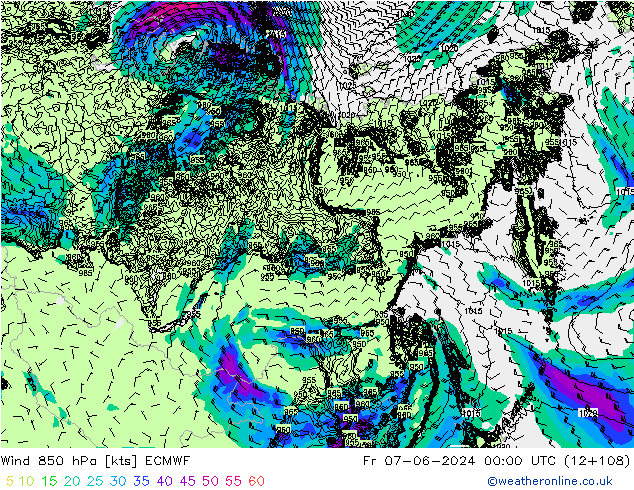 Wind 850 hPa ECMWF Fr 07.06.2024 00 UTC