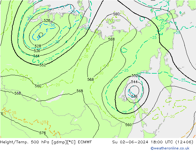 Z500/Rain (+SLP)/Z850 ECMWF Su 02.06.2024 18 UTC