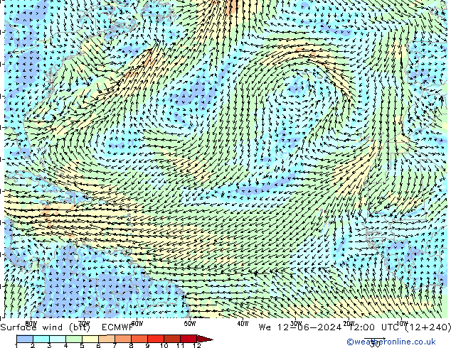 Wind 10 m (bft) ECMWF wo 12.06.2024 12 UTC