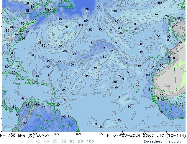 RH 700 hPa ECMWF ven 07.06.2024 06 UTC