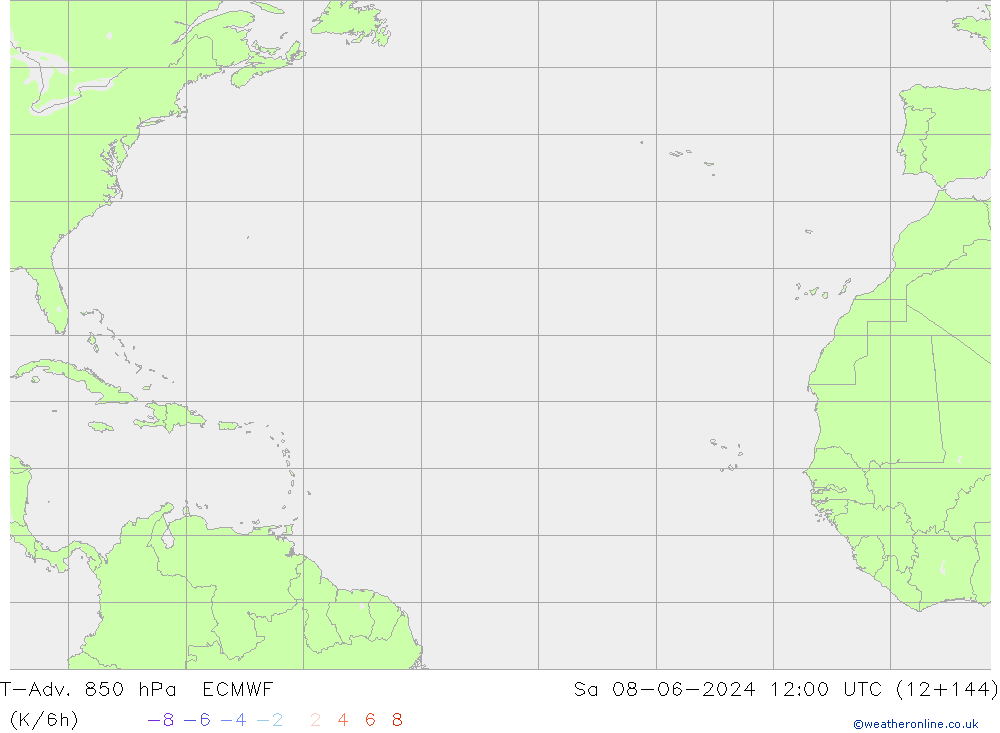 T-Adv. 850 hPa ECMWF za 08.06.2024 12 UTC