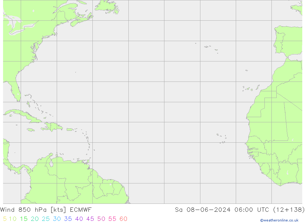 Vento 850 hPa ECMWF sab 08.06.2024 06 UTC