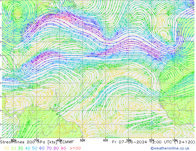 Streamlines 200 hPa ECMWF Fr 07.06.2024 12 UTC