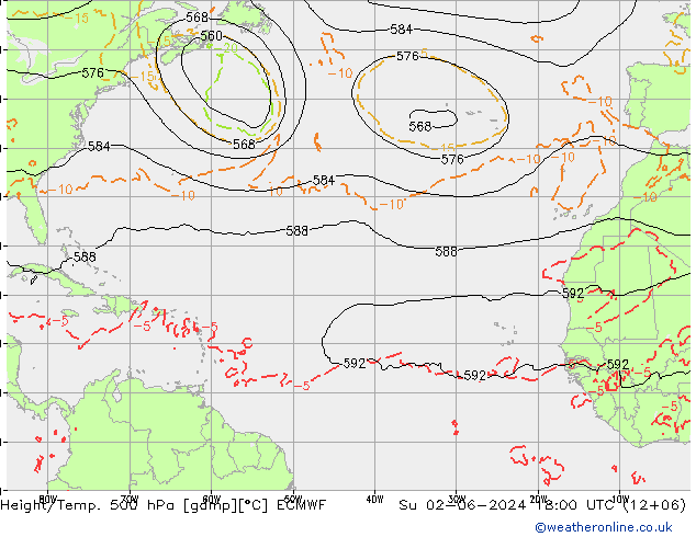 Z500/Regen(+SLP)/Z850 ECMWF zo 02.06.2024 18 UTC