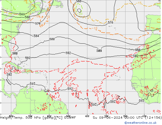 Z500/Rain (+SLP)/Z850 ECMWF Вс 09.06.2024 00 UTC