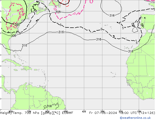 Height/Temp. 700 hPa ECMWF ven 07.06.2024 18 UTC