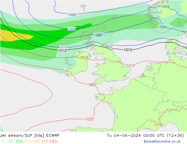 Jet stream/SLP ECMWF Tu 04.06.2024 00 UTC