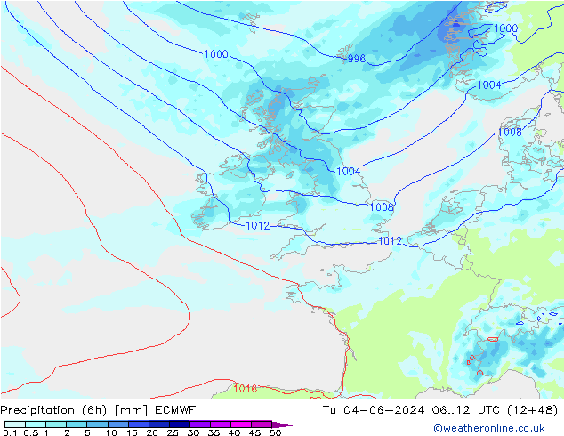 Yağış (6h) ECMWF Sa 04.06.2024 12 UTC