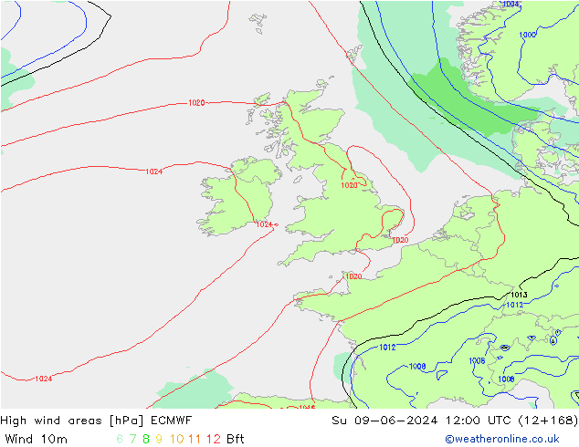 High wind areas ECMWF  09.06.2024 12 UTC
