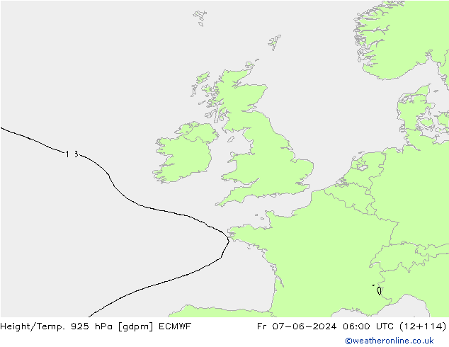 Height/Temp. 925 hPa ECMWF Fr 07.06.2024 06 UTC