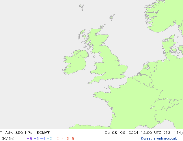 T-Adv. 850 hPa ECMWF za 08.06.2024 12 UTC