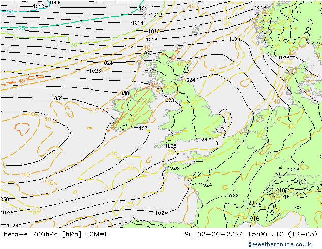 Theta-e 700hPa ECMWF So 02.06.2024 15 UTC