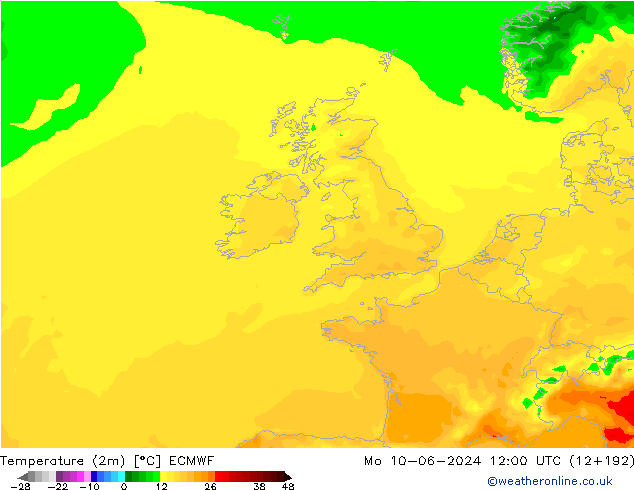 Temperatura (2m) ECMWF lun 10.06.2024 12 UTC