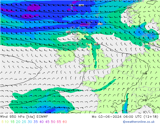 Wind 950 hPa ECMWF Po 03.06.2024 06 UTC