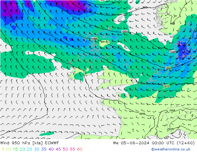 Vent 950 hPa ECMWF mer 05.06.2024 00 UTC