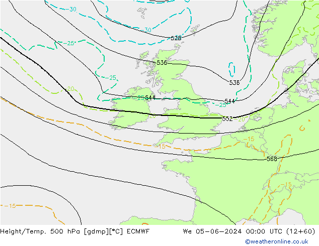 Z500/Regen(+SLP)/Z850 ECMWF wo 05.06.2024 00 UTC