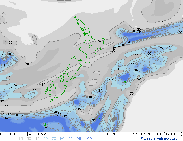 RH 300 hPa ECMWF  06.06.2024 18 UTC