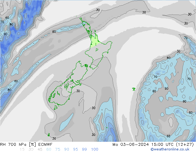 Humidité rel. 700 hPa ECMWF lun 03.06.2024 15 UTC