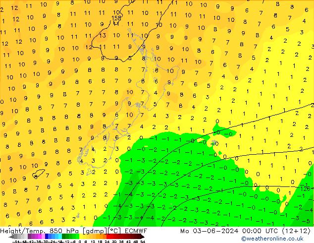 Height/Temp. 850 hPa ECMWF Mo 03.06.2024 00 UTC