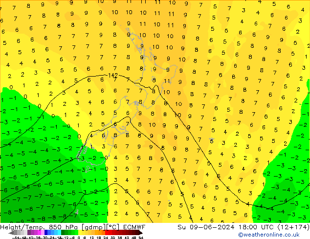 Z500/Rain (+SLP)/Z850 ECMWF Su 09.06.2024 18 UTC