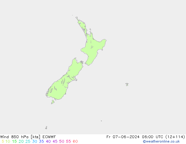 Vento 850 hPa ECMWF ven 07.06.2024 06 UTC