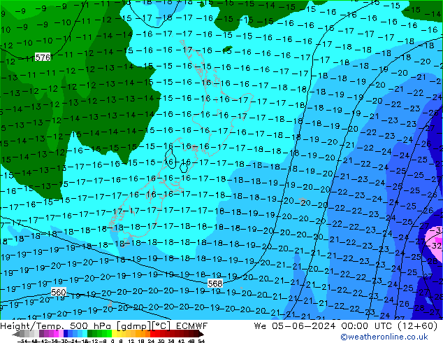 Z500/Rain (+SLP)/Z850 ECMWF St 05.06.2024 00 UTC