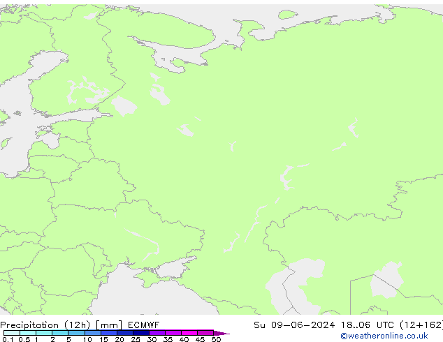 Precipitation (12h) ECMWF Su 09.06.2024 06 UTC